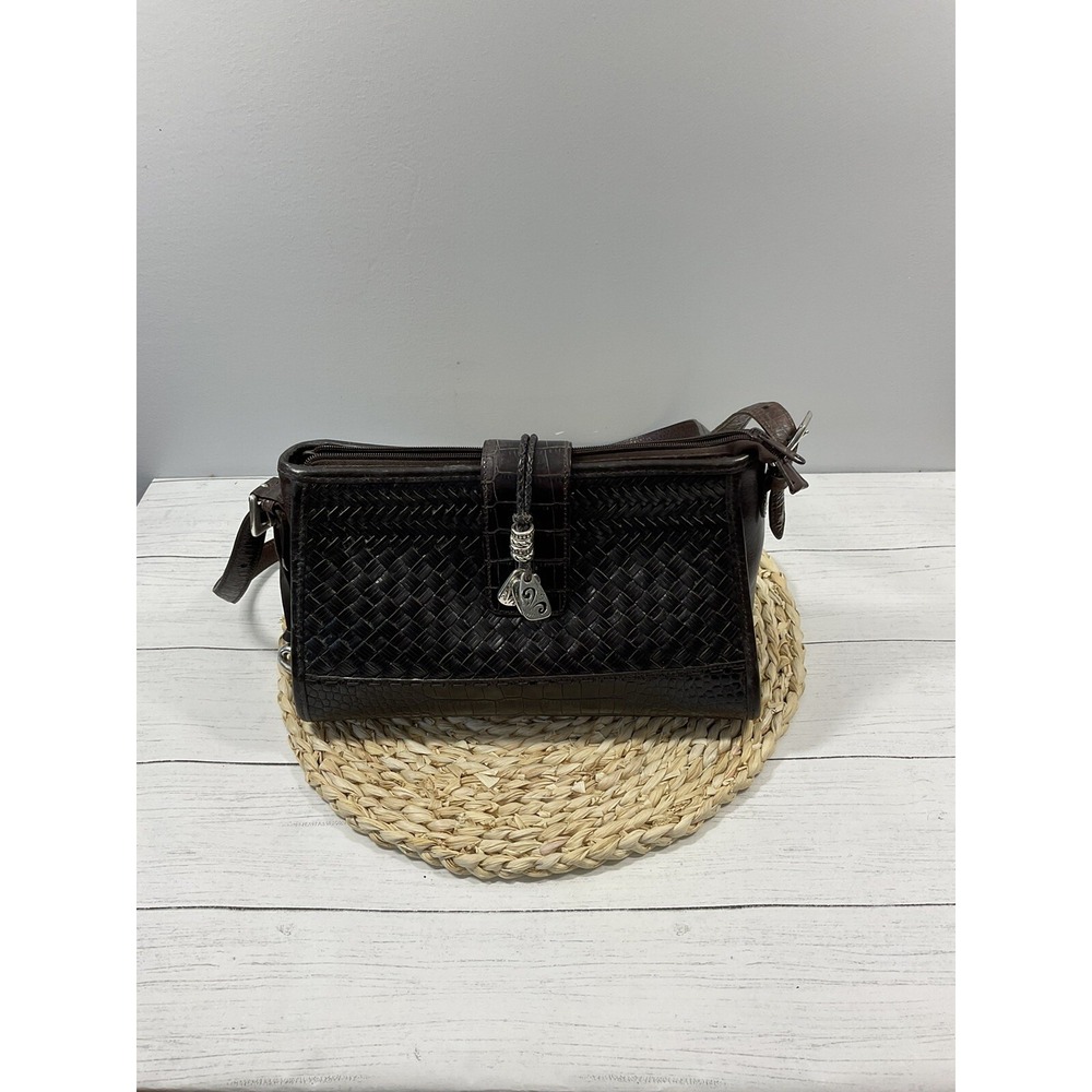 Brighton Leather Shoulder Bag Purse Woven Brown - Picture 10 of 12